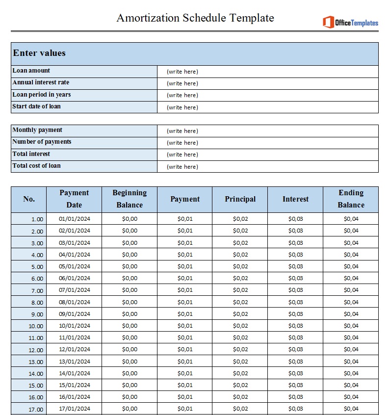 New Amortization Schedule Template 04