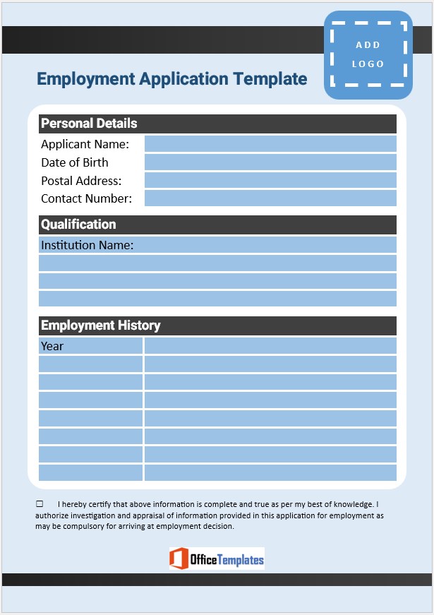 Employment Application Template 03