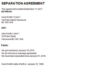 Separation Agreement Template Bc