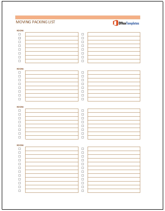 Moving Packing List Template 02