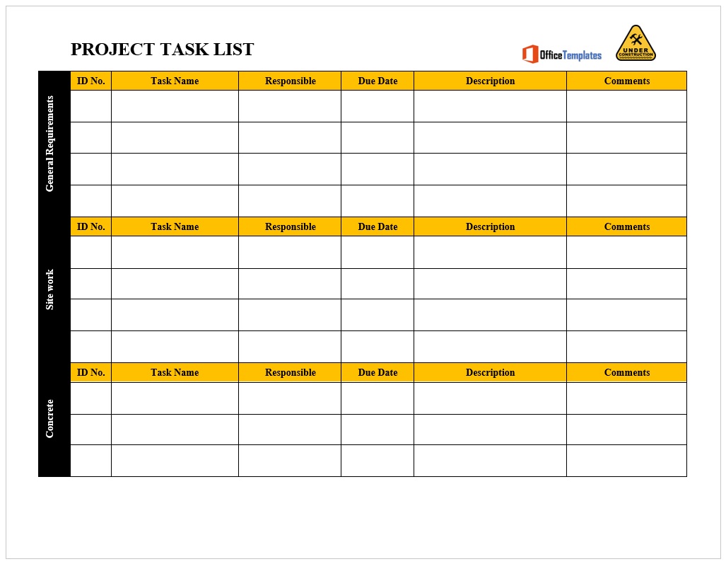 Project Task List Template 01