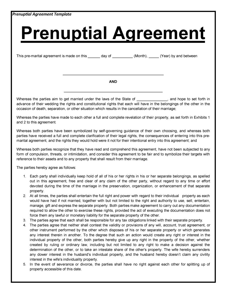 22 Free Prenuptial Agreement Templates - Office Templates In uk prenuptial agreement template