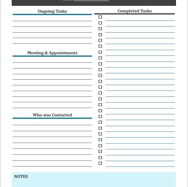 Daily Work Log Template